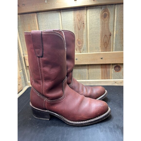 Mens 9D Biltrite Western Cowboy Boots Brown Leather Slip-On Square Toe - Picture 1 of 10